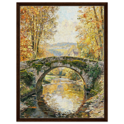 Stone Bridge Autumn Stream Framed Canvas Wall Art | Gallery Style Decor