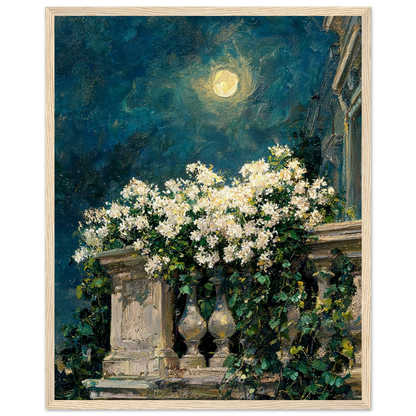 Moonlit Balcony Blooms Framed Art Poster