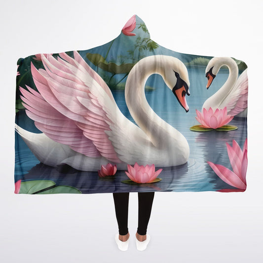 Serenity Swans Hooded Blanket Sherpa