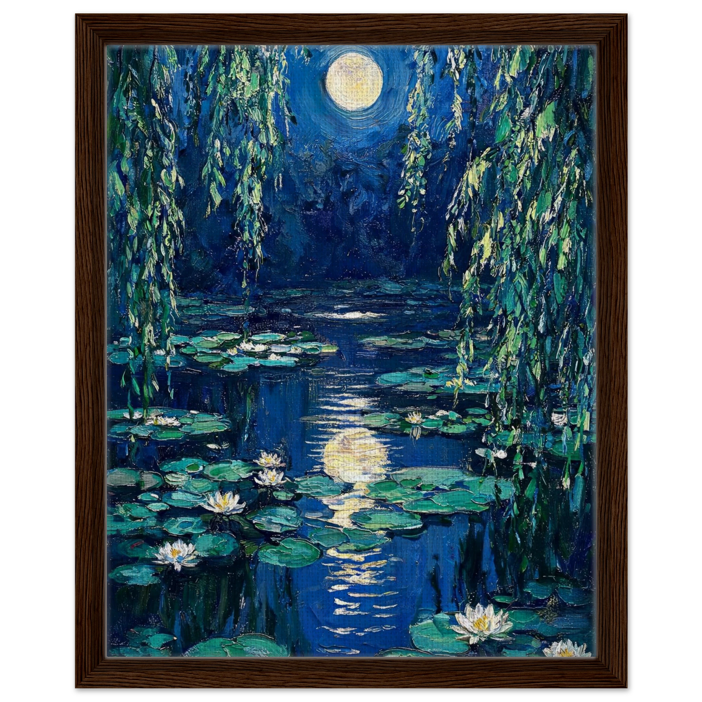 Moonlit Water Lilies floating frame canvas wall decor by Vintstep