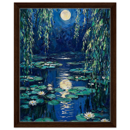 Moonlit Water Lilies floating frame canvas wall decor by Vintstep