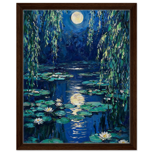 Moonlit Water Lilies floating frame canvas wall decor by Vintstep