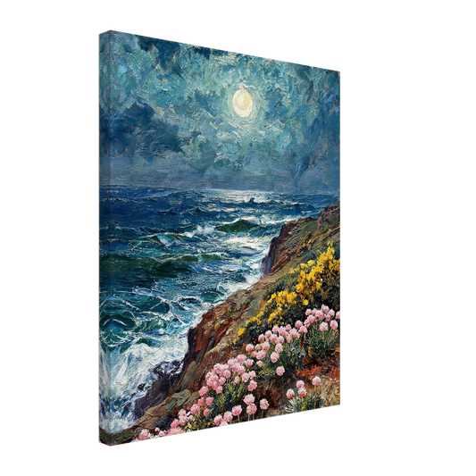 Moonlit Coastal Cliffs textured canvas print wall art by Vintstep