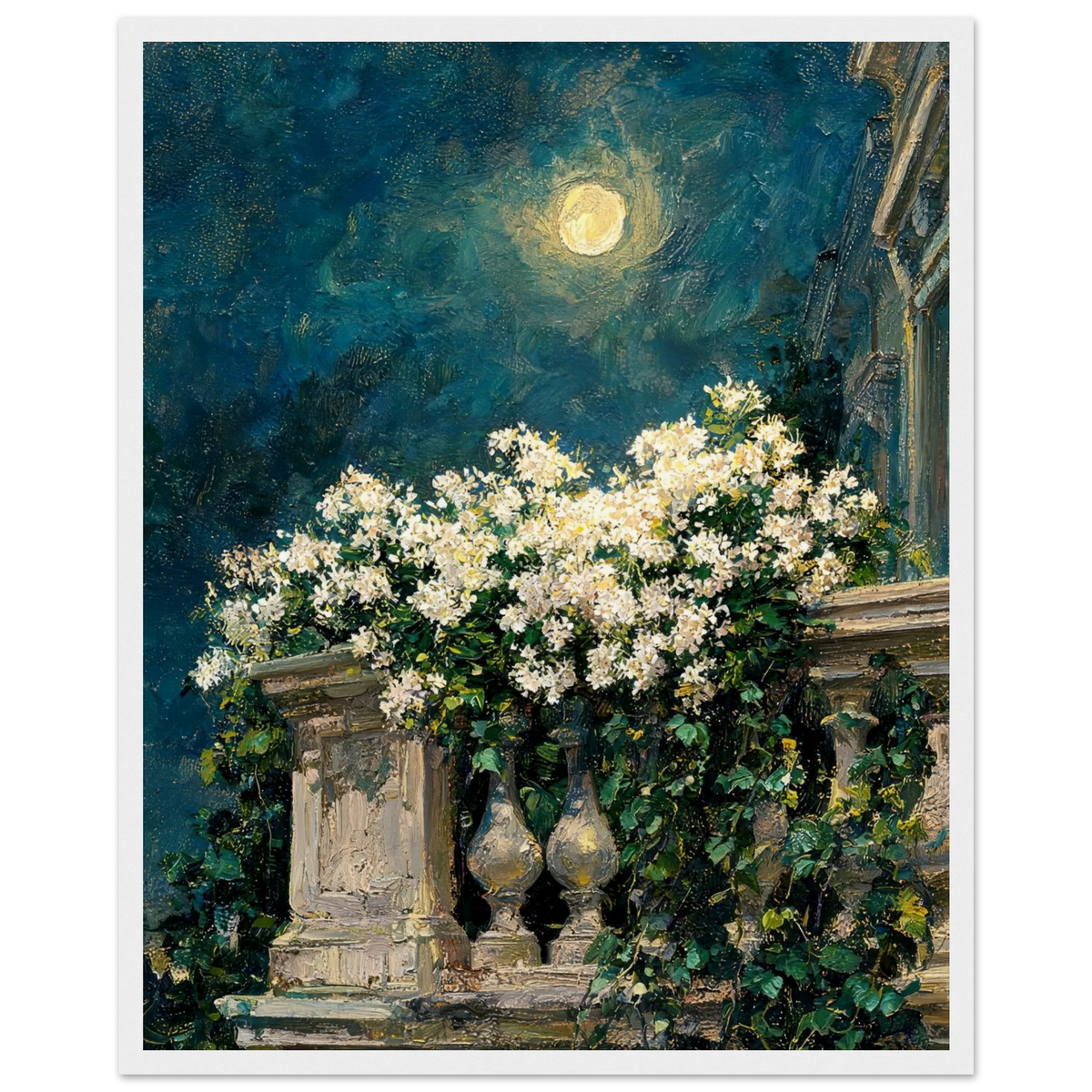 Moonlit Balcony Blooms Framed Art Poster