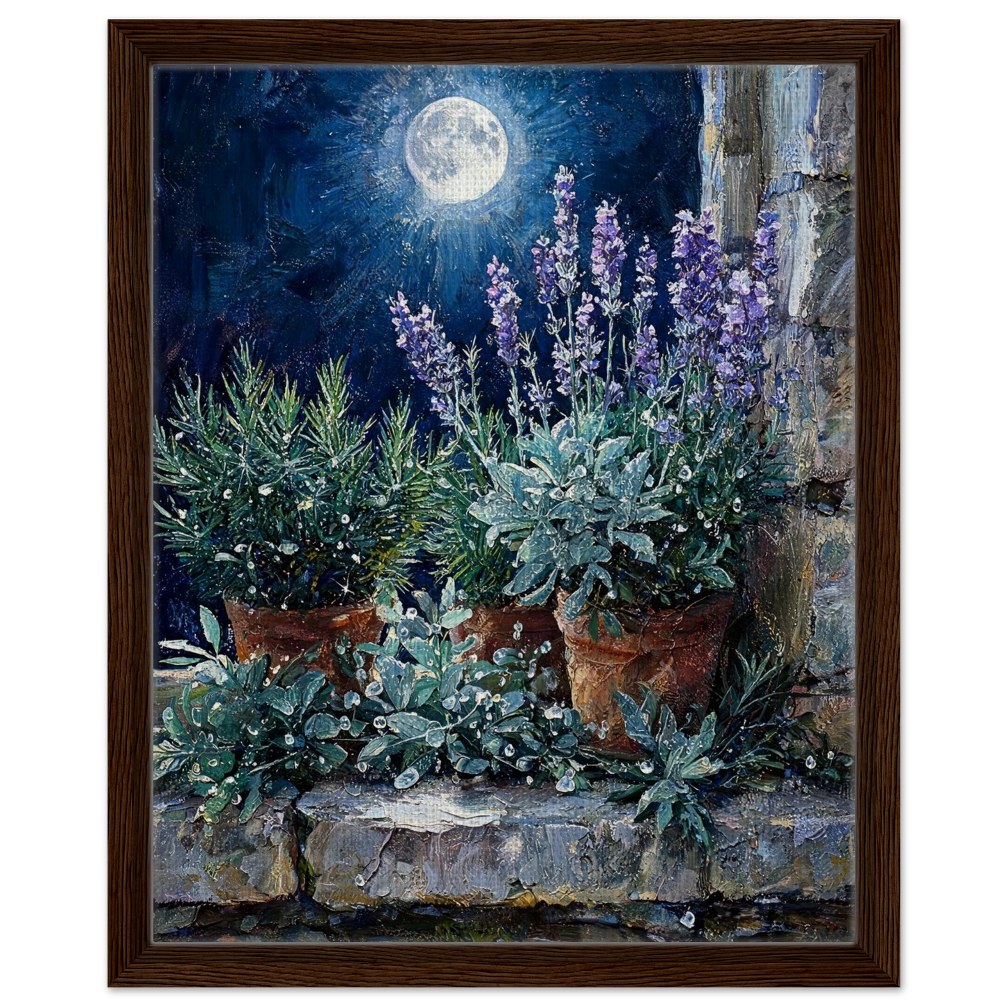 Moonlit Herb Garden floating frame canvas wall decor by Vintstep