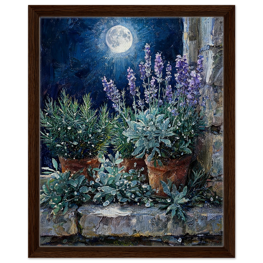 Moonlit Herb Garden floating frame canvas wall decor by Vintstep