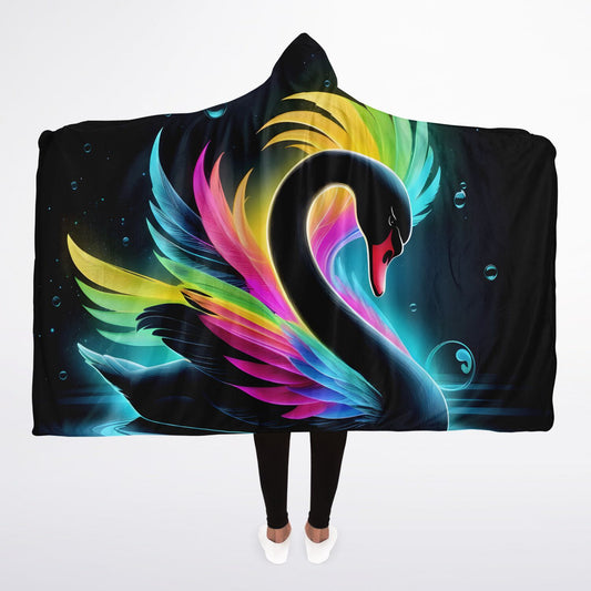 Neon Elegance Black Swan Micro Fleece Hoodie Blanket