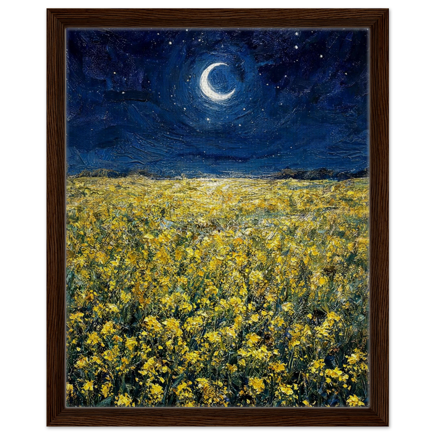 Moonlit Golden Meadow floating frame canvas wall decor by Vintstep