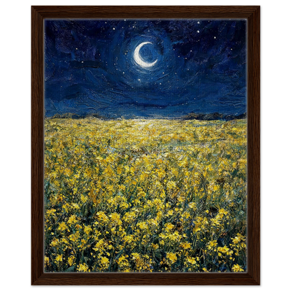 Moonlit Golden Meadow floating frame canvas wall decor by Vintstep