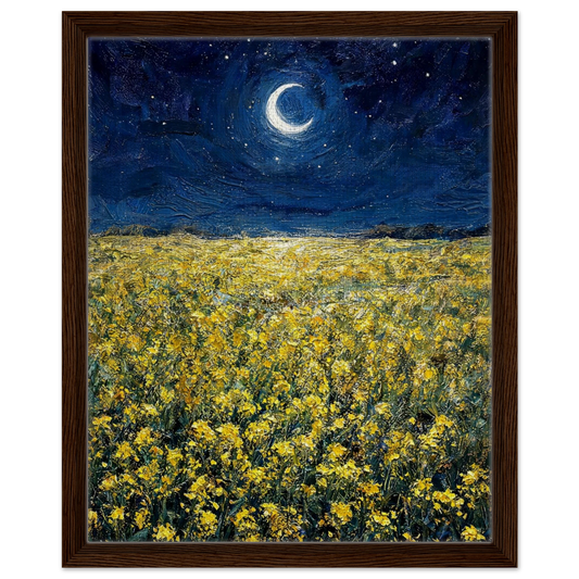 Moonlit Golden Meadow floating frame canvas wall decor by Vintstep