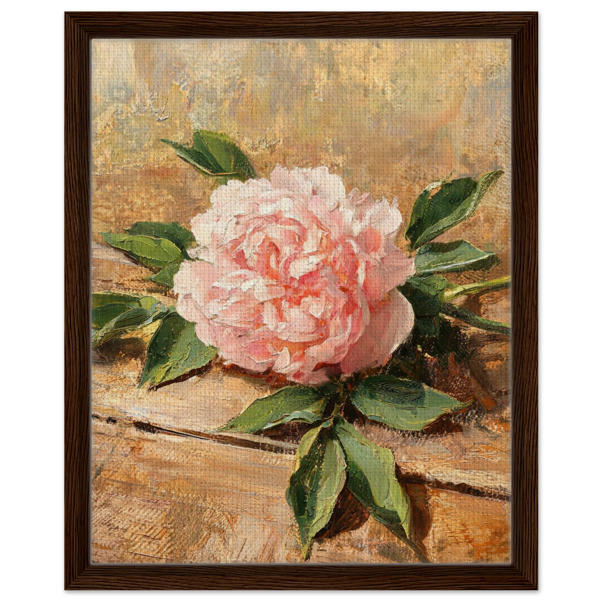 Impressionist Soft Pink Peony Framed Canvas Wall Art