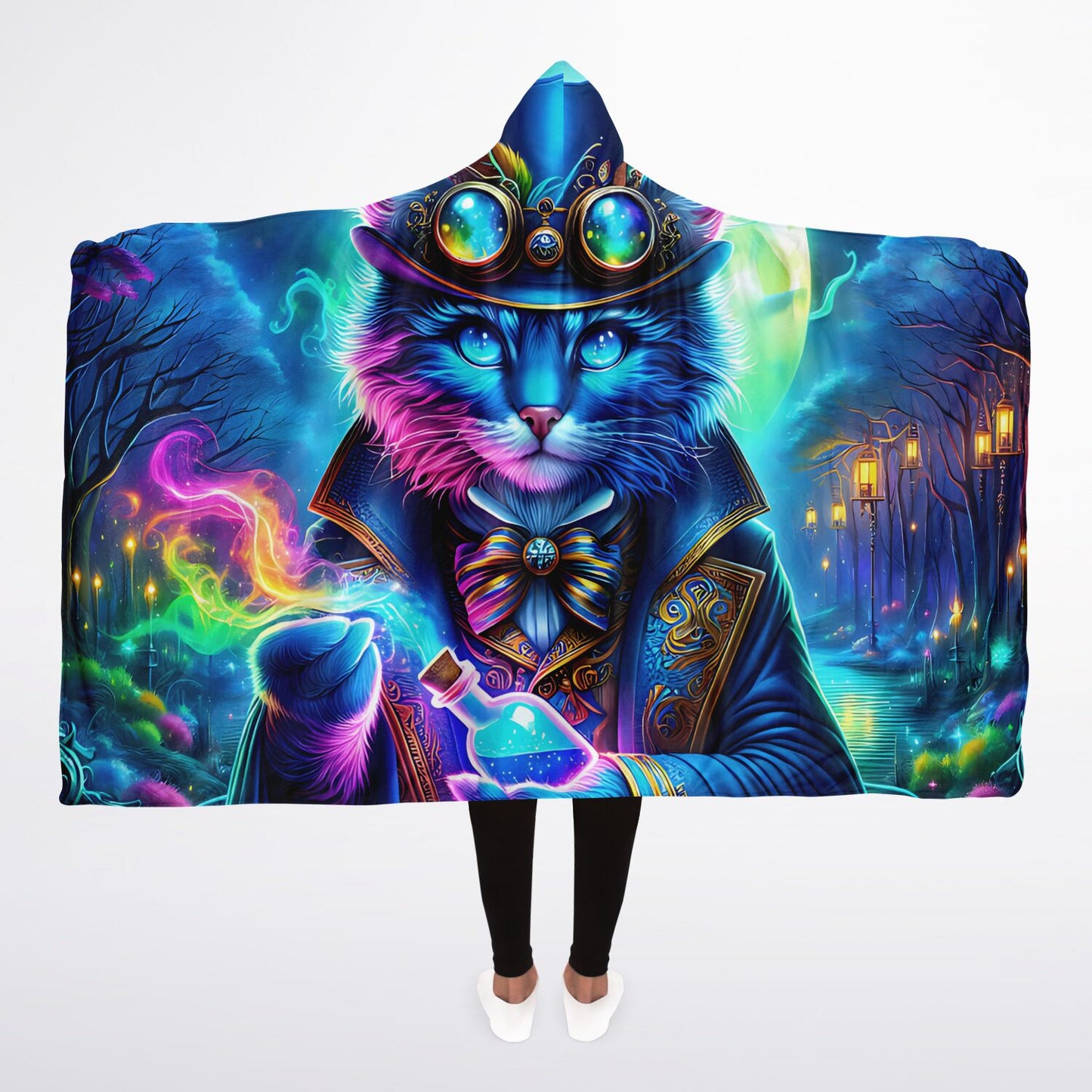 Enchanted Alchemist Cat Micro Fleece Hooded Blanket