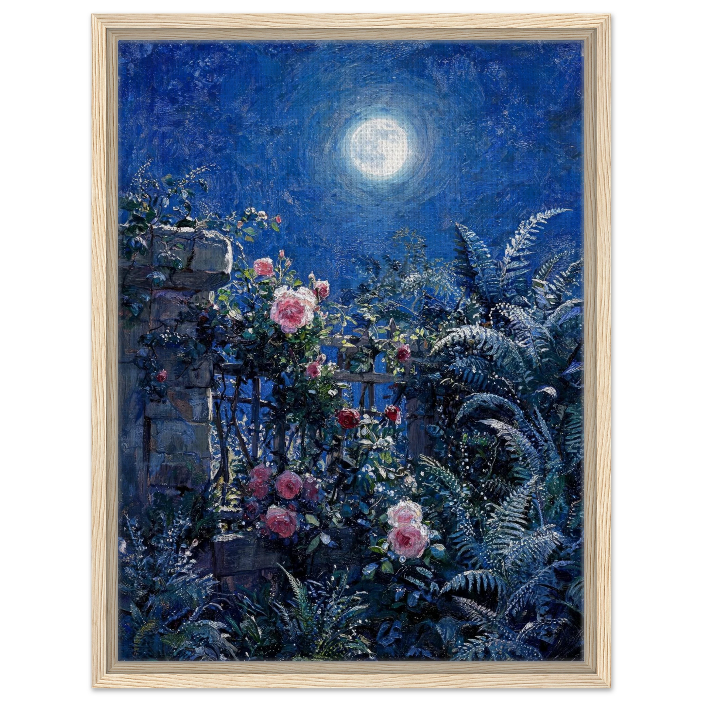 Midnight Garden Roses impressionist floral landscape print by Vintstep
