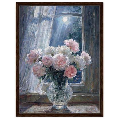 Moonlit Peony Window Framed Canvas Wall Art