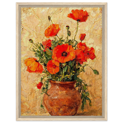 Impressionist Red Poppy Potted Plant Framed Canvas Wall Art