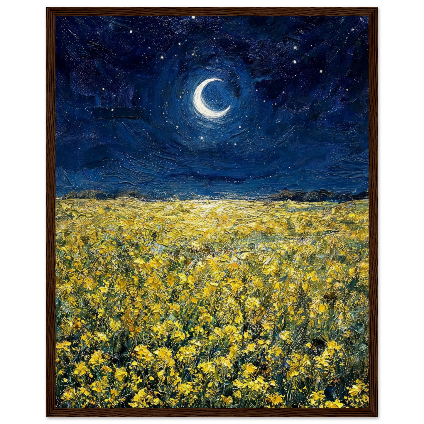 Moonlit Golden Meadow ready-to-hang wooden framed poster by Vintstep