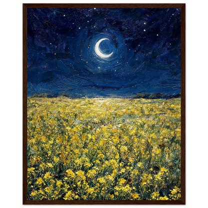 Moonlit Golden Meadow ready-to-hang wooden framed poster by Vintstep