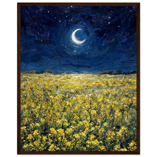 Moonlit Golden Meadow ready-to-hang wooden framed poster by Vintstep