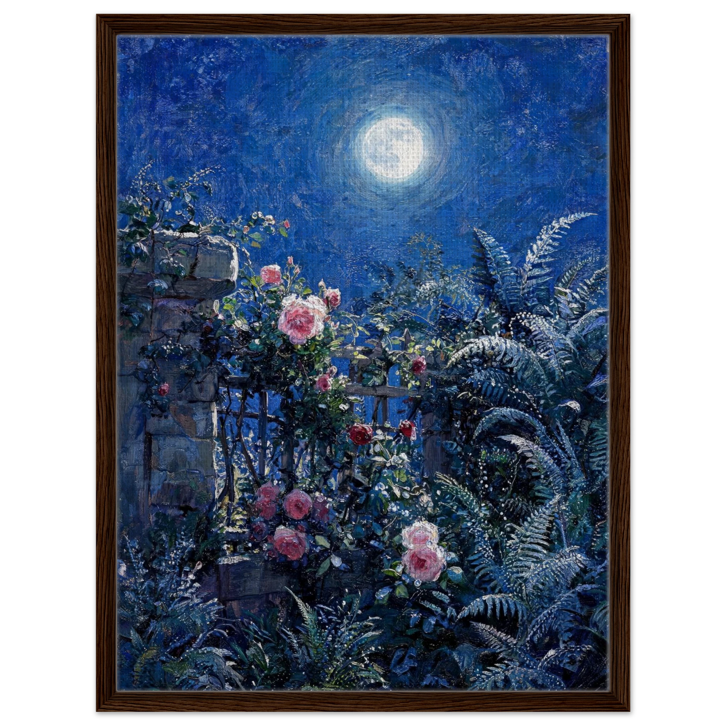 Midnight Garden Roses impressionist floral landscape print by Vintstep