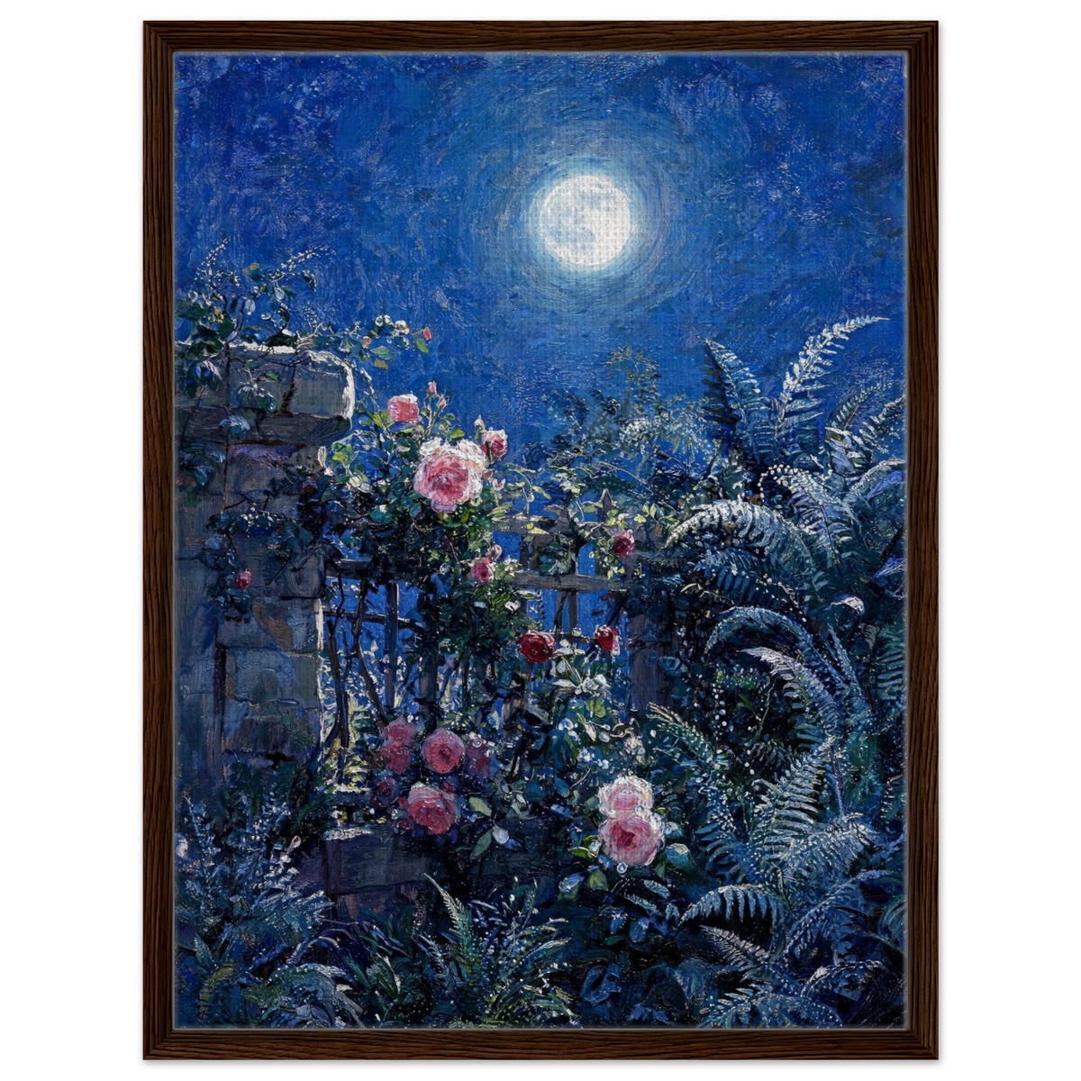 Midnight Garden Roses Framed Canvas Wall Art