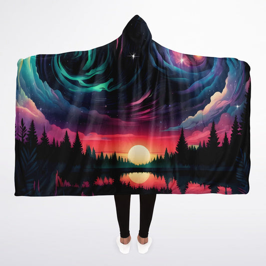 Cosmic Sunset Glow Micro Fleece Hooded Blanket