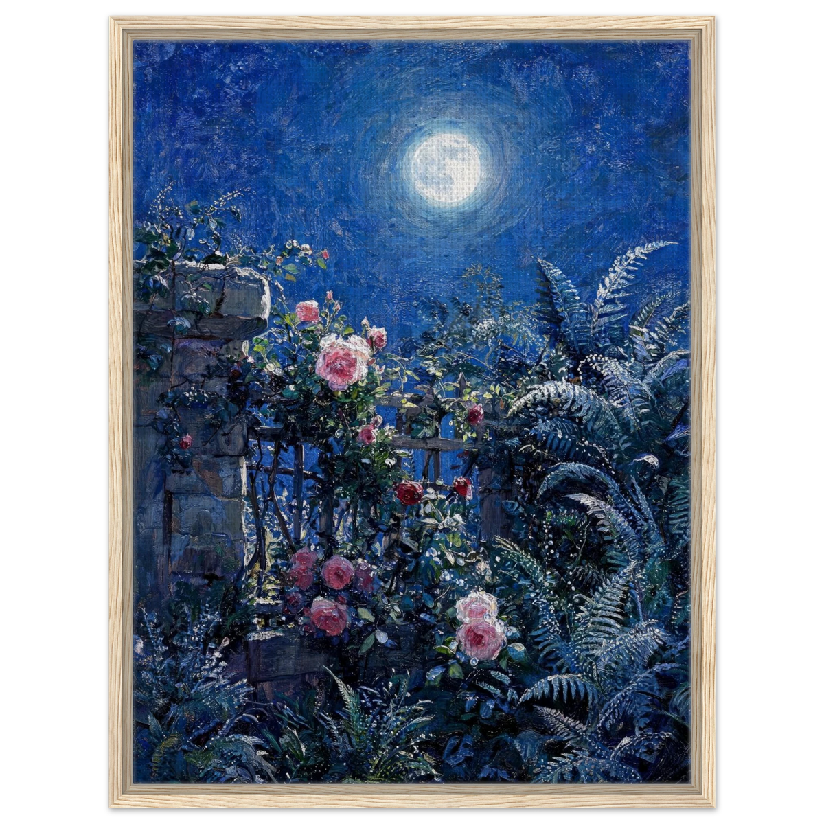 Midnight Garden Roses Framed Canvas Wall Art