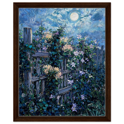 Moonlit Wooden Fence floating frame canvas wall decor by Vintstep