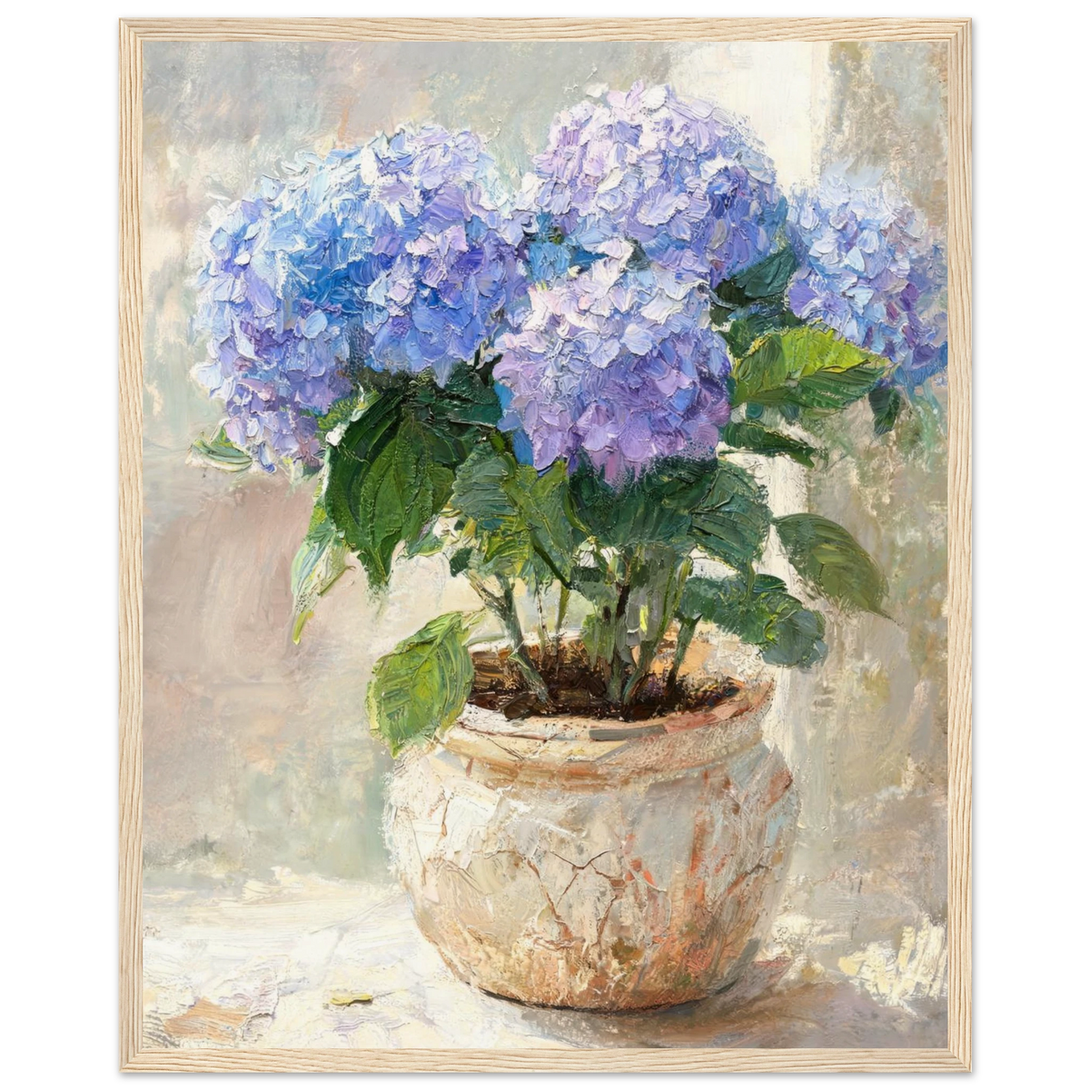 Impressionist Blue Hydrangea Potted Plant Framed Art Print