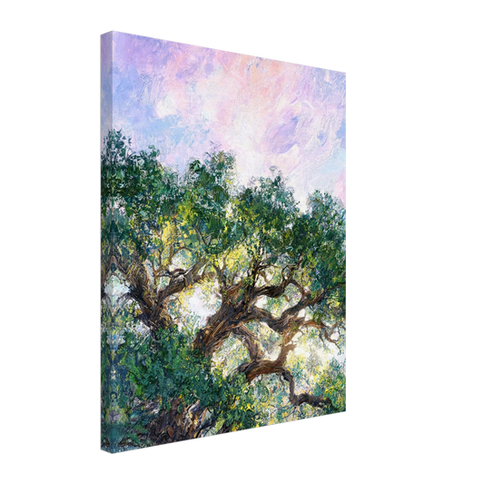 Canvas print of an Impressionist sunlit tree with enhanced texture for an immersive fine art wall experience.