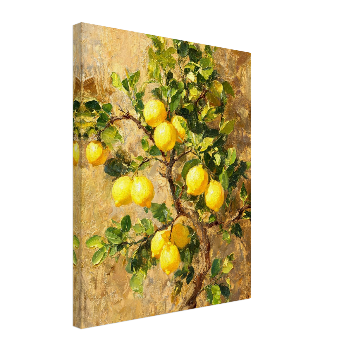 Canvas print of an Impressionist lemon tree branch with enhanced texture for an immersive fine art wall experience.