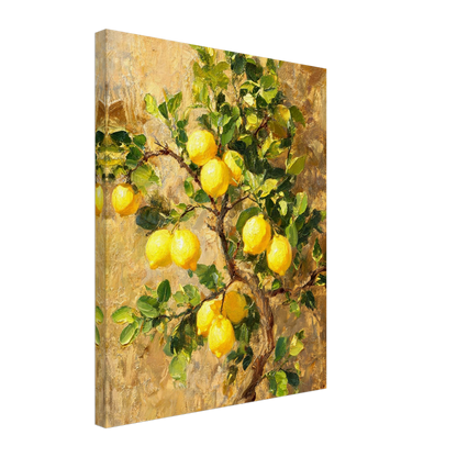 Canvas print of an Impressionist lemon tree branch with enhanced texture for an immersive fine art wall experience.