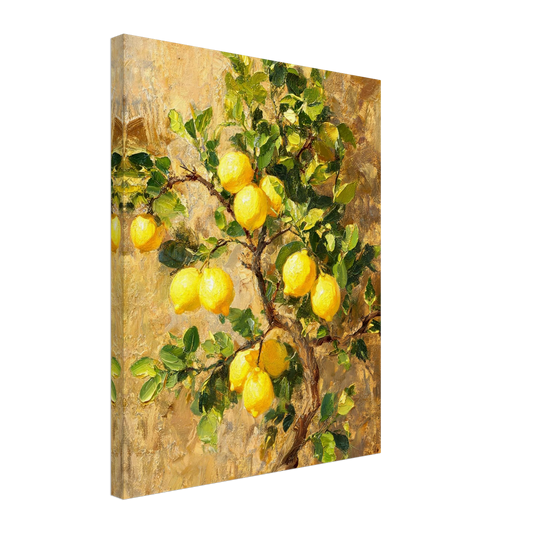 Canvas print of an Impressionist lemon tree branch with enhanced texture for an immersive fine art wall experience.