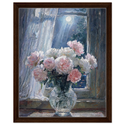 Moonlit Peony Window floating frame canvas wall decor by Vintstep