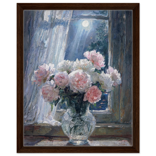 Moonlit Peony Window floating frame canvas wall decor by Vintstep