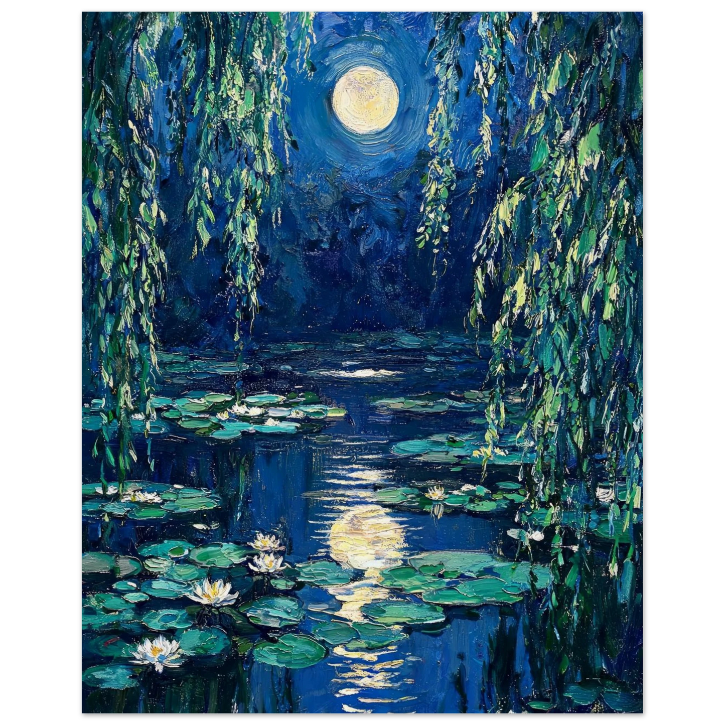 Moonlit Water Lilies museum-quality archival paper fine art print by Vintstep
