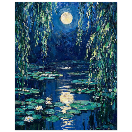 Moonlit Water Lilies museum-quality archival paper fine art print by Vintstep
