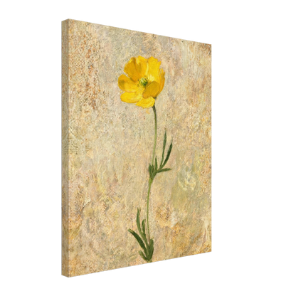 Canvas print of an Impressionist single yellow poppy flower with enhanced texture for an immersive fine art wall experience.