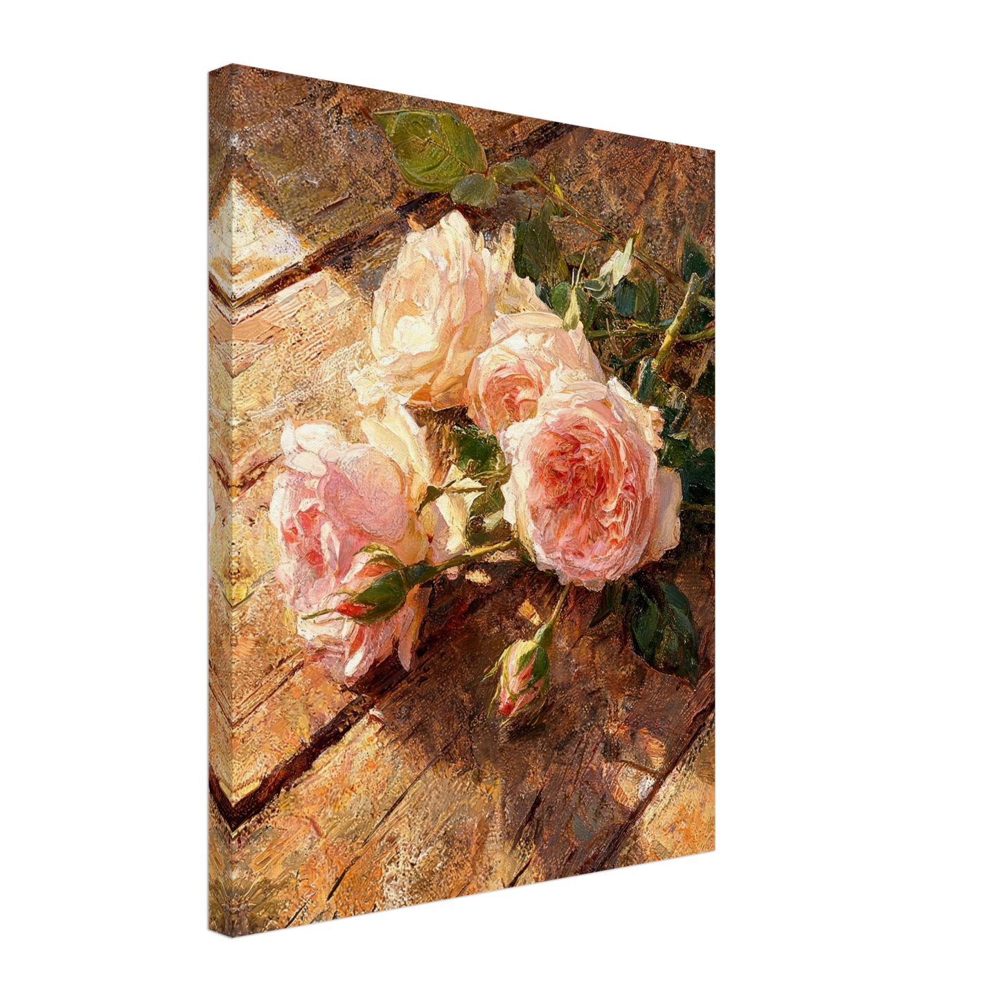 Canvas print of an Impressionist peach rose arrangement with enhanced texture for an immersive fine art wall experience.