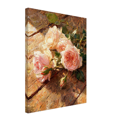 Canvas print of an Impressionist peach rose arrangement with enhanced texture for an immersive fine art wall experience.