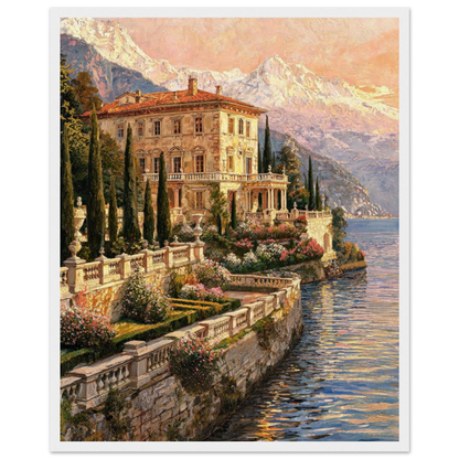 Framed Italian Lakeside Villa Art | Luxury Lake Decor Poster