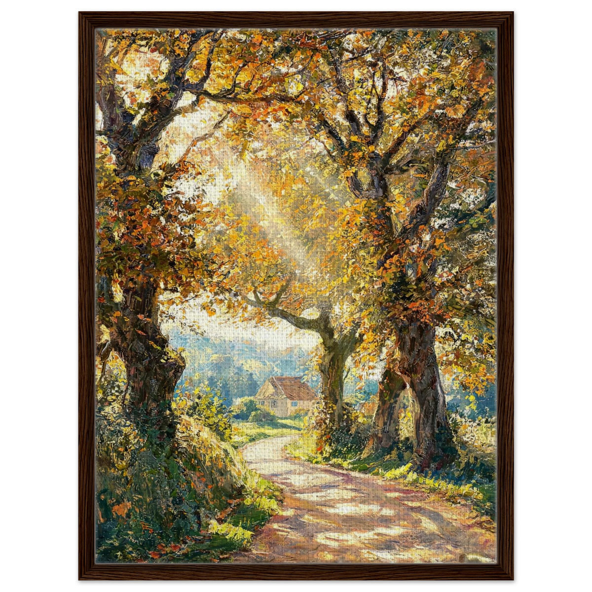 Sunlit Autumn Path Framed Canvas Wall Art | Gallery Style Decor