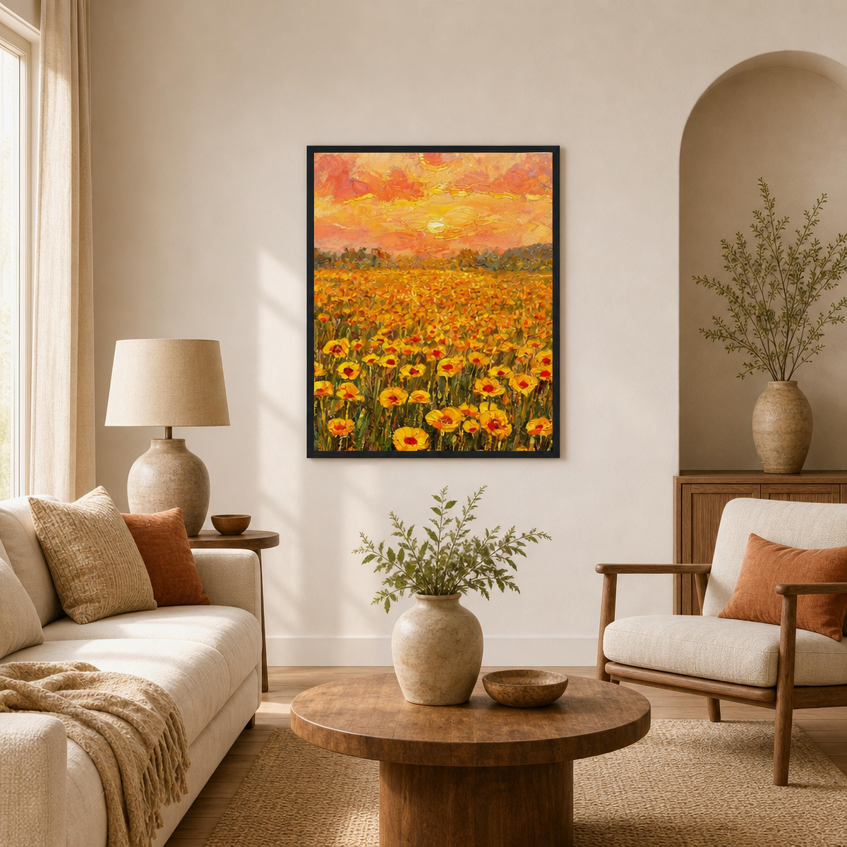 Golden Sunset Poppy Field Framed Fine Art Print