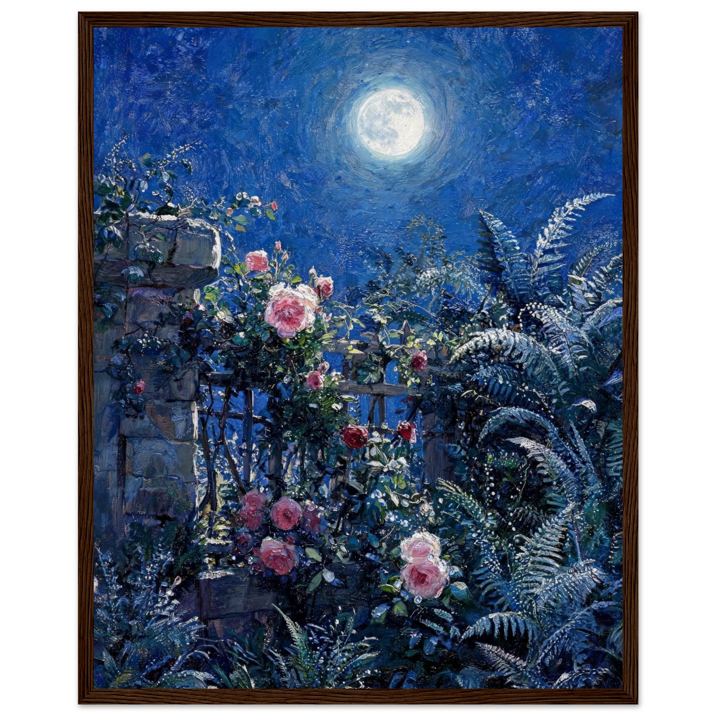 Midnight Garden Roses impressionist floral landscape print by Vintstep