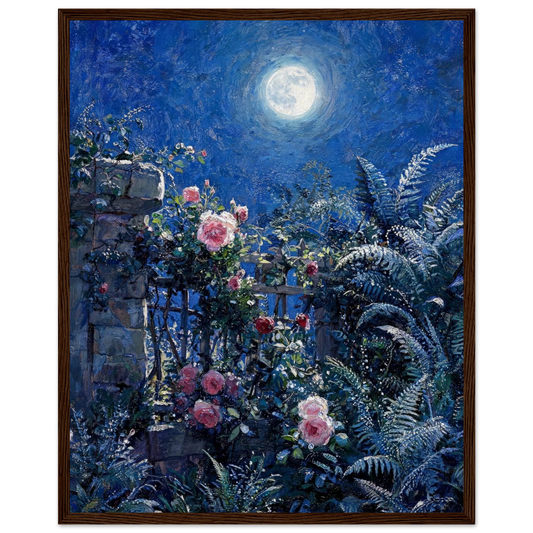 Midnight Garden Roses impressionist floral landscape print by Vintstep