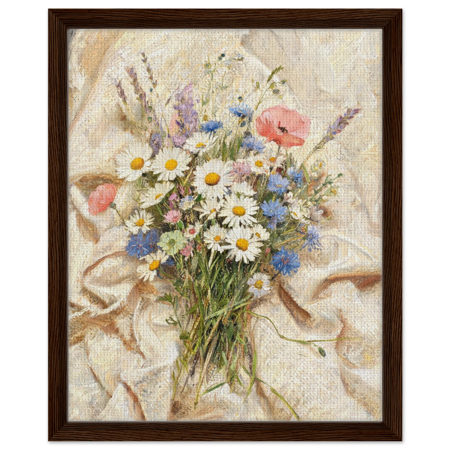 Framed canvas print of an Impressionist wildflower painting mounted in a sleek frame for a polished gallery presentation.