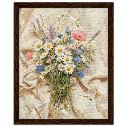 Framed canvas print of an Impressionist wildflower painting mounted in a sleek frame for a polished gallery presentation.