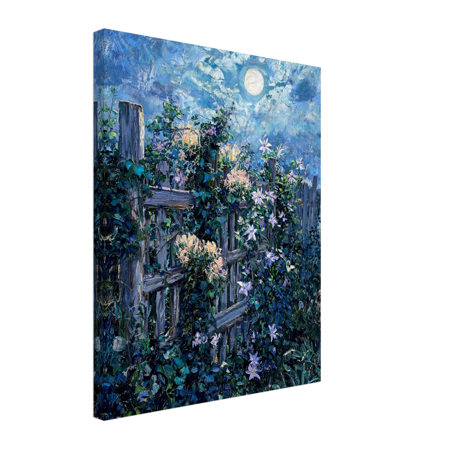 Moonlit Wooden Fence textured canvas print wall art by Vintstep