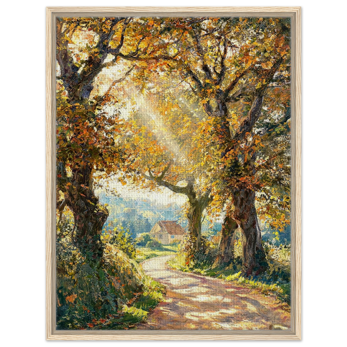 Sunlit Autumn Path Framed Canvas Wall Art | Gallery Style Decor