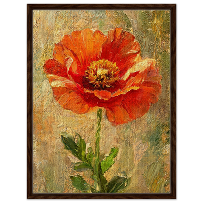 Impressionist Single Orange Poppy Framed Canvas Wall Art