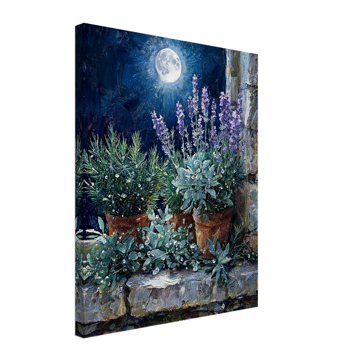 Moonlit Herb Garden textured canvas print wall art by Vintstep